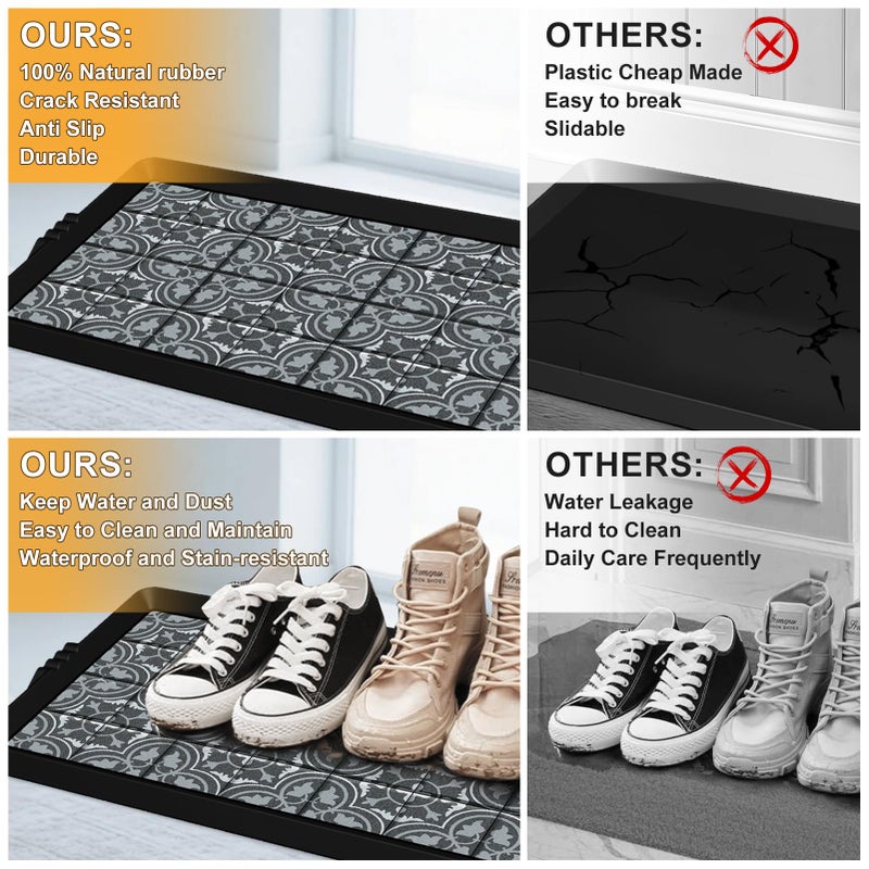BEHERO Boot Tray Shoe Mat Decorative Patterned, Rubber Boot Matt Tray Indoor and Outdoor Use, 16" x27.5" Shoe Cleaning Mat Non-Slip, Shoe Storage Waterproof with Artistic Prints for Entryway(Gray) - Image 2