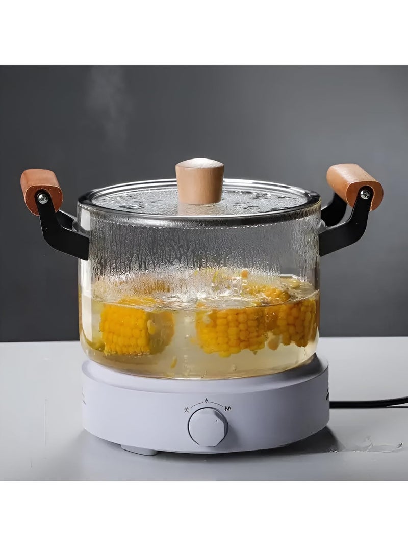 5.5L Kitchen Cooking Saucepan With Lid And Double Wooden Handle Glass Saucepan, Heat-resistant Glass Stovetop Clear Cooktop Safe for Pasta Noodle, Soup, Milk  - Image 2