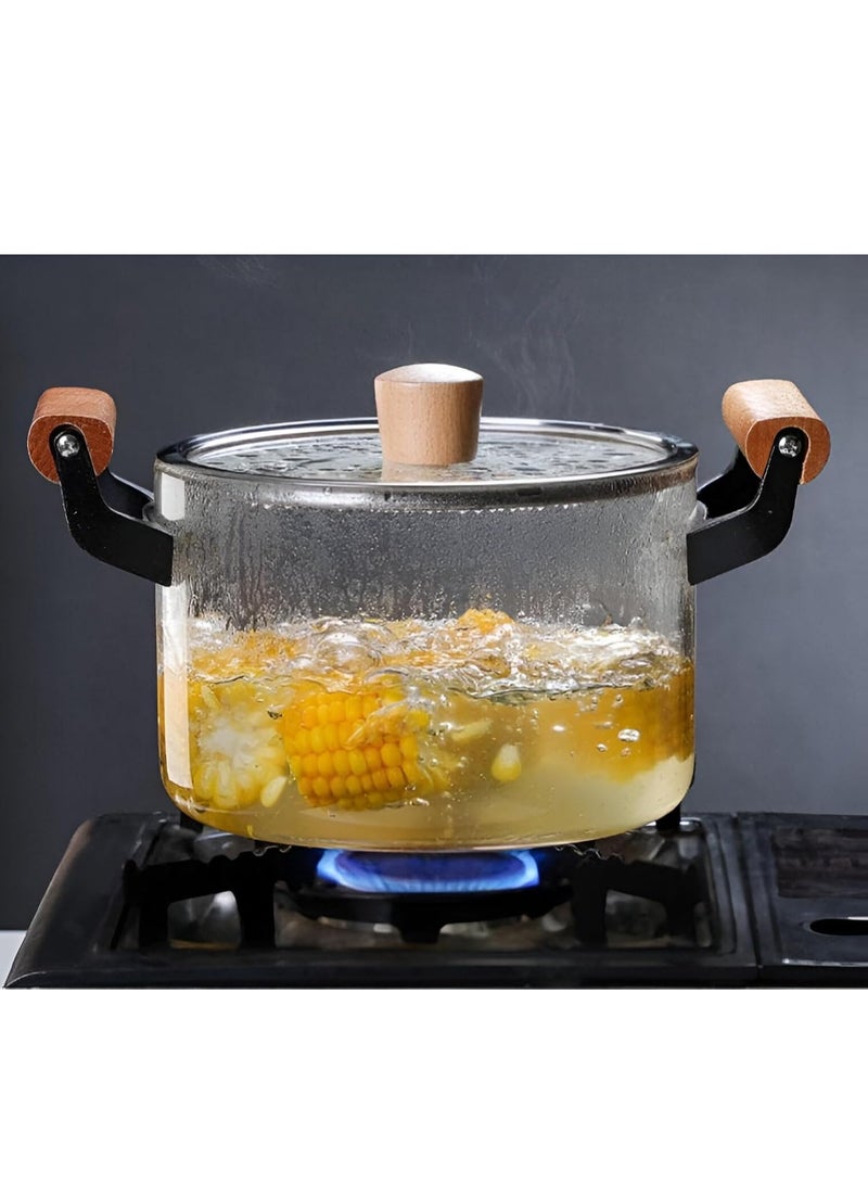 5.5L Kitchen Cooking Saucepan With Lid And Double Wooden Handle Glass Saucepan, Heat-resistant Glass Stovetop Clear Cooktop Safe for Pasta Noodle, Soup, Milk  - Image 5