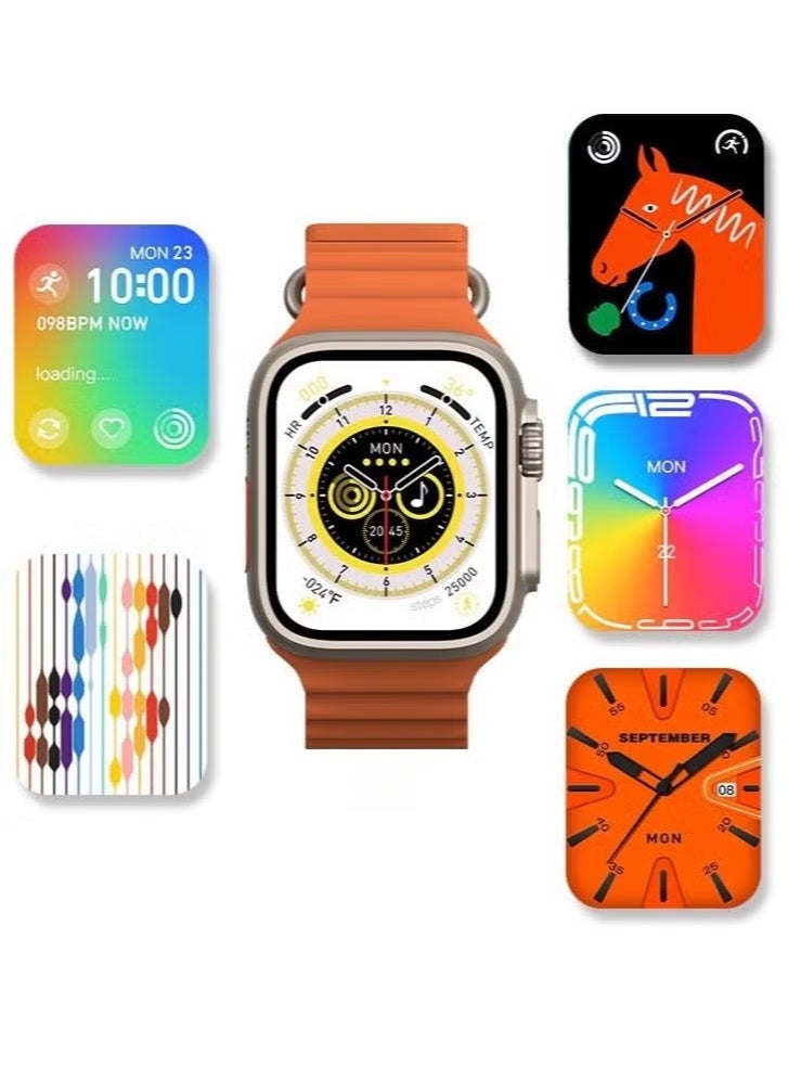 ماركة غير محددة - ساعة ذكية X8+ بلس الترا الجيل ال8 2.08 بوصة شاشة IPS NFC Bluetooth V5 شاحن لاسلكي IP67 مقاوم للماء - برتقالي - Image 1
