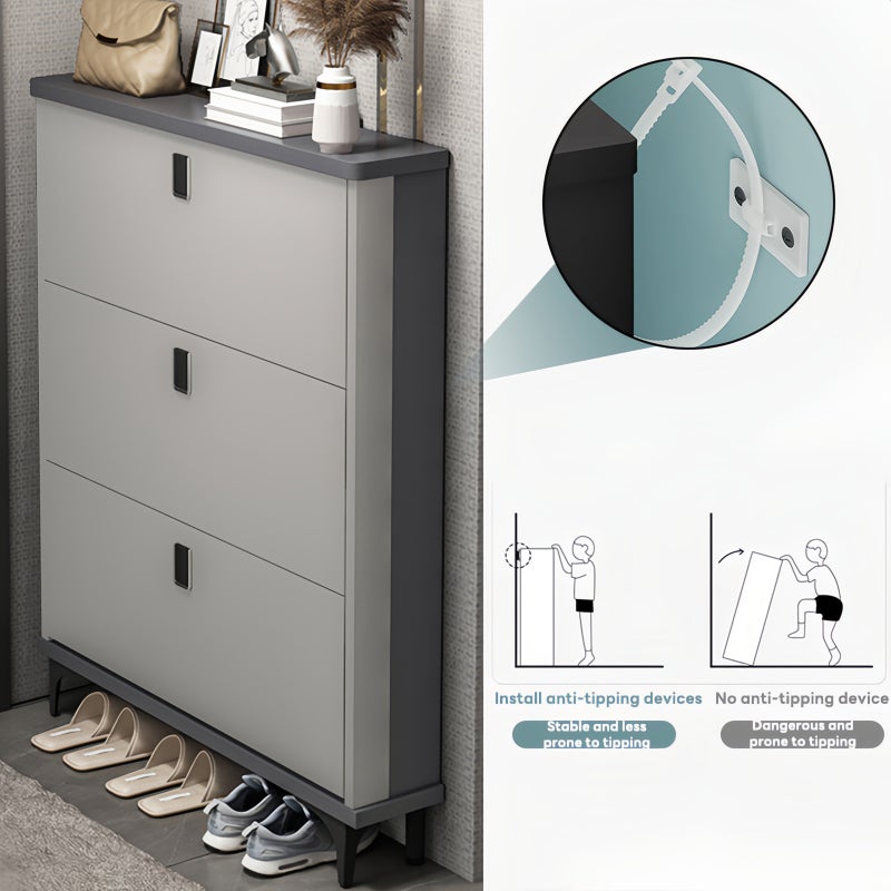 شاربدو خزانة أحذية 3 طبقات مع 3 أبواب، رف تخزين أحذية مناسب للمداخل وغرف المعيشة، منظم تخزين أحذية رفيع للغاية 102*25*120 سم - Image 5