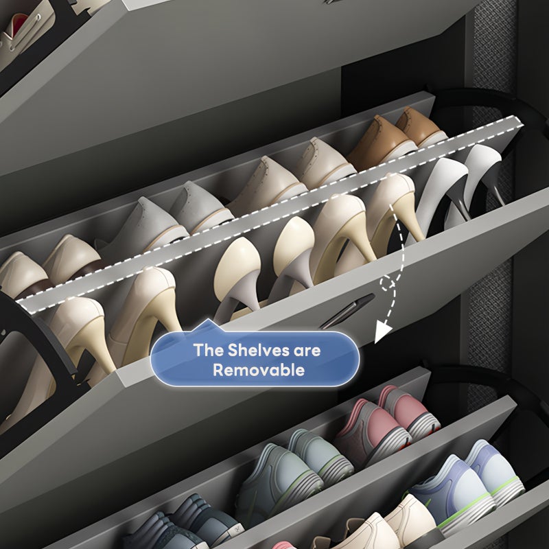 شاربدو خزانة أحذية 3 طبقات مع 3 أبواب، رف تخزين أحذية مناسب للمداخل وغرف المعيشة، منظم تخزين أحذية رفيع للغاية 102*25*120 سم - Image 3