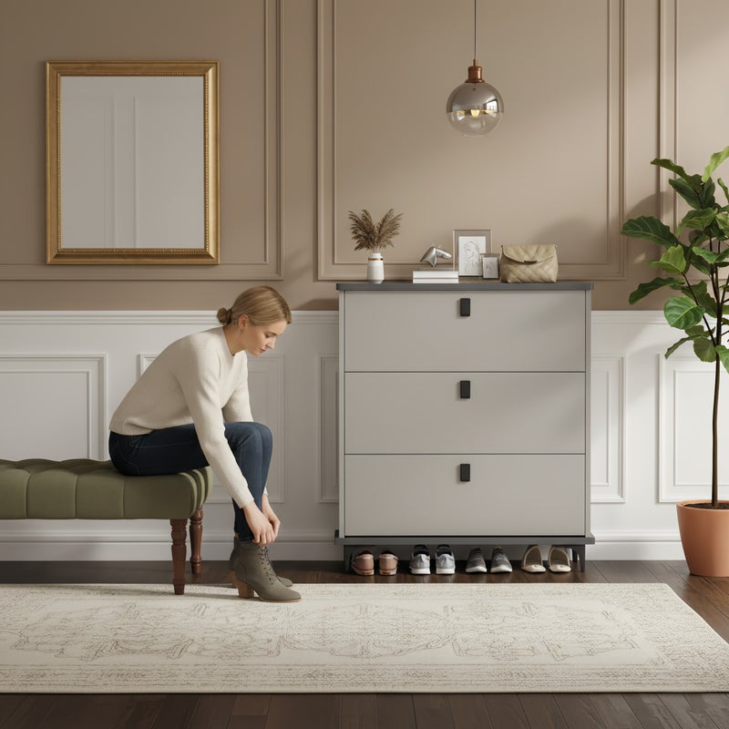 شاربدو خزانة أحذية 3 طبقات مع 3 أبواب، رف تخزين أحذية مناسب للمداخل وغرف المعيشة، منظم تخزين أحذية رفيع للغاية 102*25*120 سم - Image 2