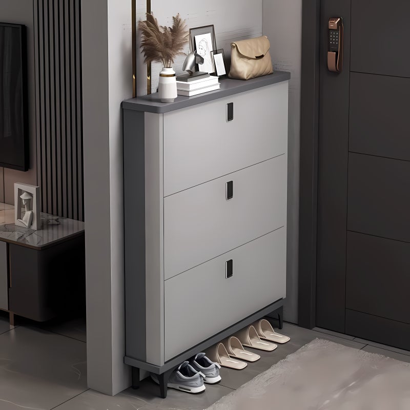 شاربدو خزانة أحذية 3 طبقات مع 3 أبواب، رف تخزين أحذية مناسب للمداخل وغرف المعيشة، منظم تخزين أحذية رفيع للغاية 102*25*120 سم - Image 1