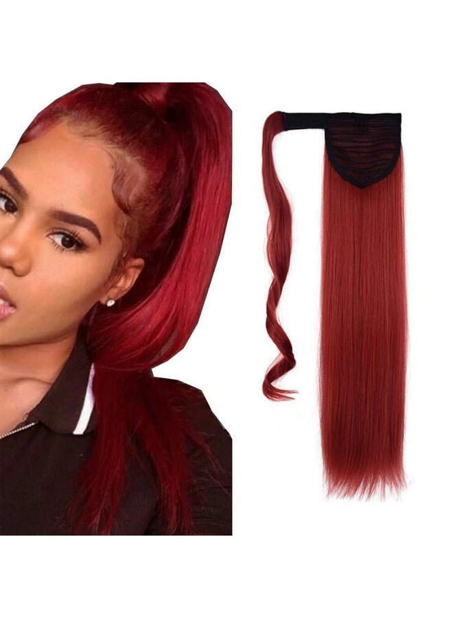 iLUU 130M Fashion Red Color Wrap Around Ponytail Synthetic Hair Extensions Long Straight Magic Paste Ponytial Hairpieces 24Inch Binding Pony Tails Hair Extensions for Women Girl (100g) - Image 1