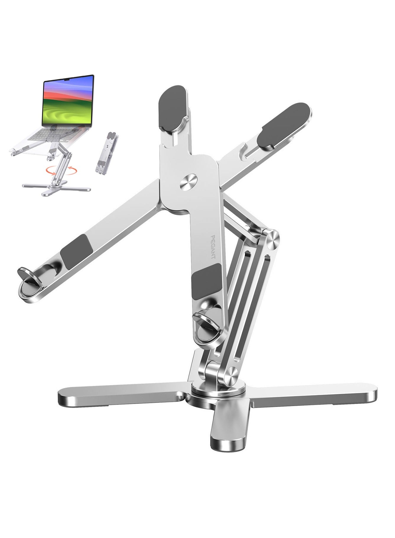 PEGANT Rotating Foldable Laptop Stand for Desk, 360° Adjustable Ergonomic Portable Aluminum 10-17" Laptop Organizer, Lightweight Notebook Holder for Home Office Travel, Compatible with MacBook Dell HP