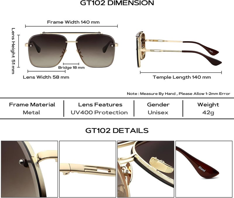 Gtand Fashion Oversized Square Aviator Gradient Sunglasses For Men Vintage Metal Side Shield Steampunk Sun Glasses 64mm - Image 5