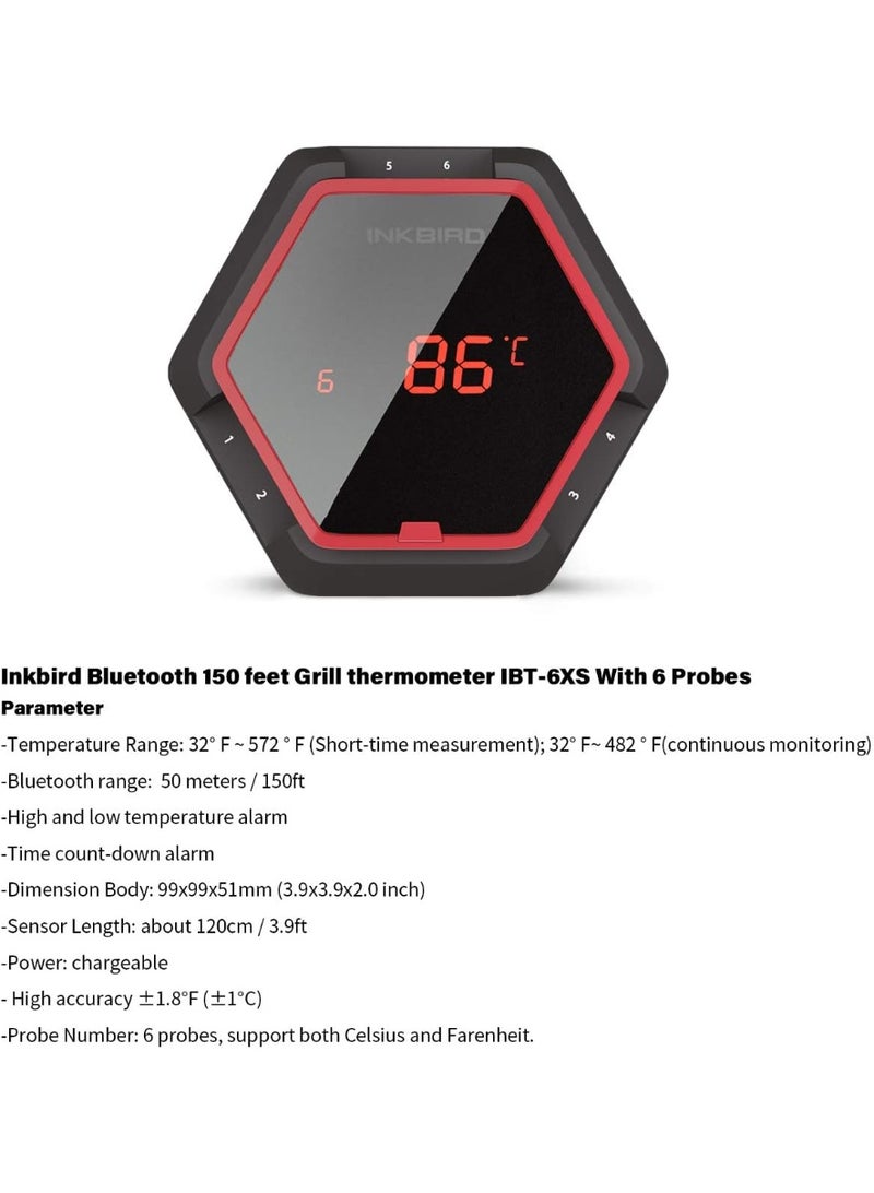 إنك بيرد ميزان حرارة لاسلكي يعمل بالبلوتوث للشواء IBT-6XS، مقياس حرارة رقمي 150 قدم بستة مجسات لشواية الطبخ للمُسخن، ميزان حرارة مغناطيسي للفرن مع مؤقت انذار لطعام المطبخ من اينكبيرد - Image 3
