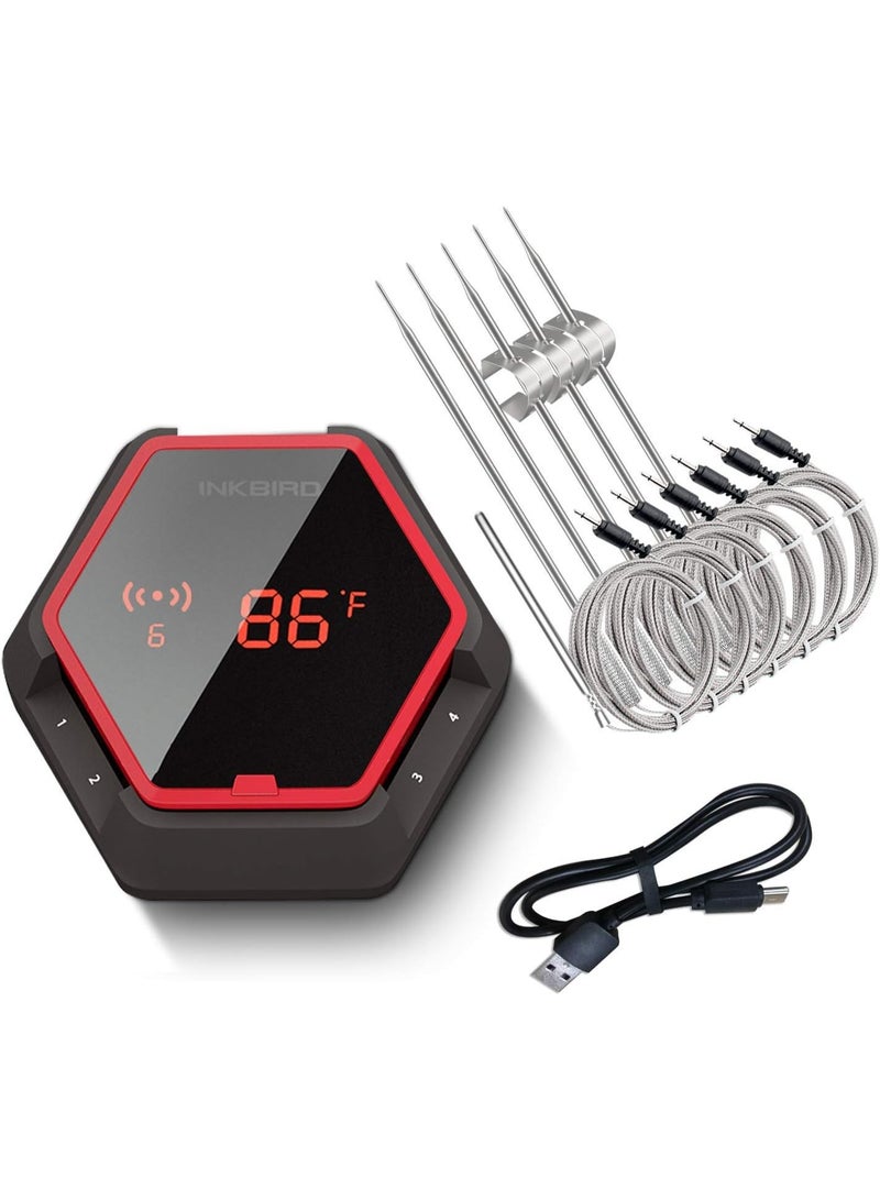 إنك بيرد ميزان حرارة لاسلكي يعمل بالبلوتوث للشواء IBT-6XS، مقياس حرارة رقمي 150 قدم بستة مجسات لشواية الطبخ للمُسخن، ميزان حرارة مغناطيسي للفرن مع مؤقت انذار لطعام المطبخ من اينكبيرد - Image 1