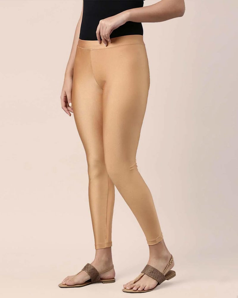 Mehrang Tailored Cut & Slim Fit Stetchable Fabric Ankle Length Shimmer Leggings for Womens and Girls (in, Alpha, S, Regular, Golden) - Image 4