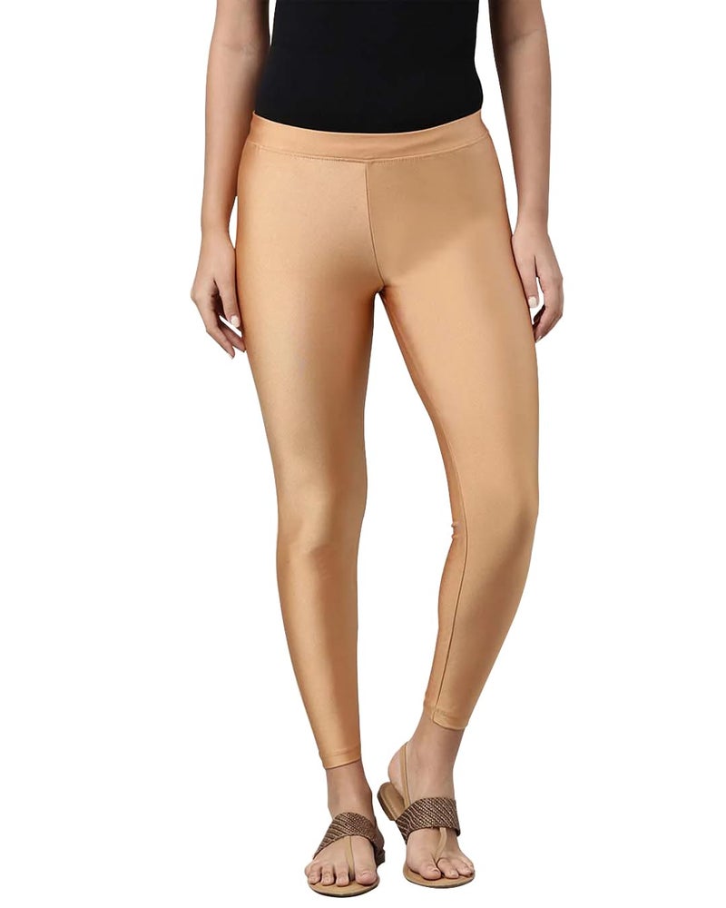 Mehrang Tailored Cut & Slim Fit Stetchable Fabric Ankle Length Shimmer Leggings for Womens and Girls (in, Alpha, S, Regular, Golden) - Image 1