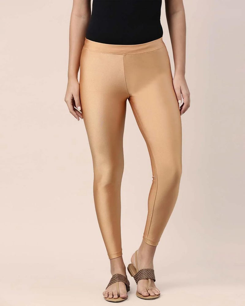 Mehrang Tailored Cut & Slim Fit Stetchable Fabric Ankle Length Shimmer Leggings for Womens and Girls (in, Alpha, S, Regular, Golden) - Image 2