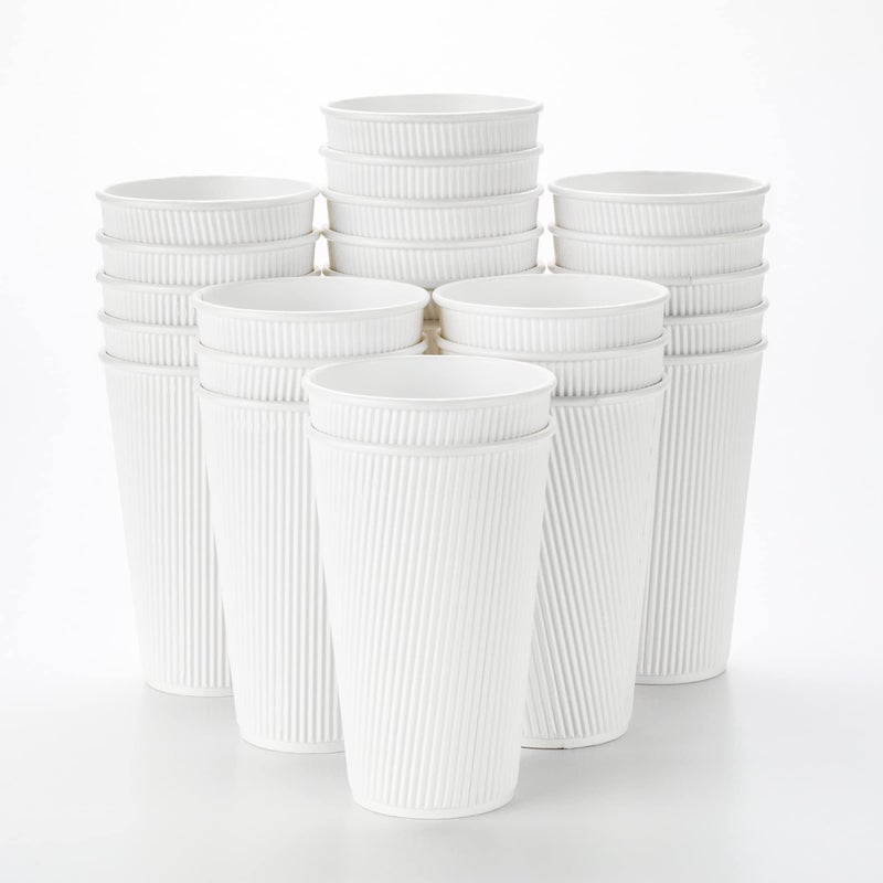 Restaurantware Restaurantware 16 Ounce Ripple Wall Disposable Coffee Cups 500 Insulated White Paper Tumblers with Rolled Rim Design Lids Sold Separately for Hot Drinks like Tea Hot Chocolate and More 