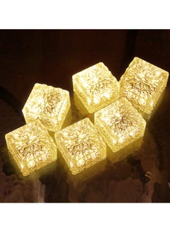 سيوسي أضواء الطوب الشمسية، 6 قطع LED بيضاء دافئة خارجية مقاومة للماء للمناظر الطبيعية الشمسية، 600 مللي أمبير في الساعة، نمط مكعبات الثلج للحديقة والفناء والحديقة والساحات وديكور الممشى  - Image 1