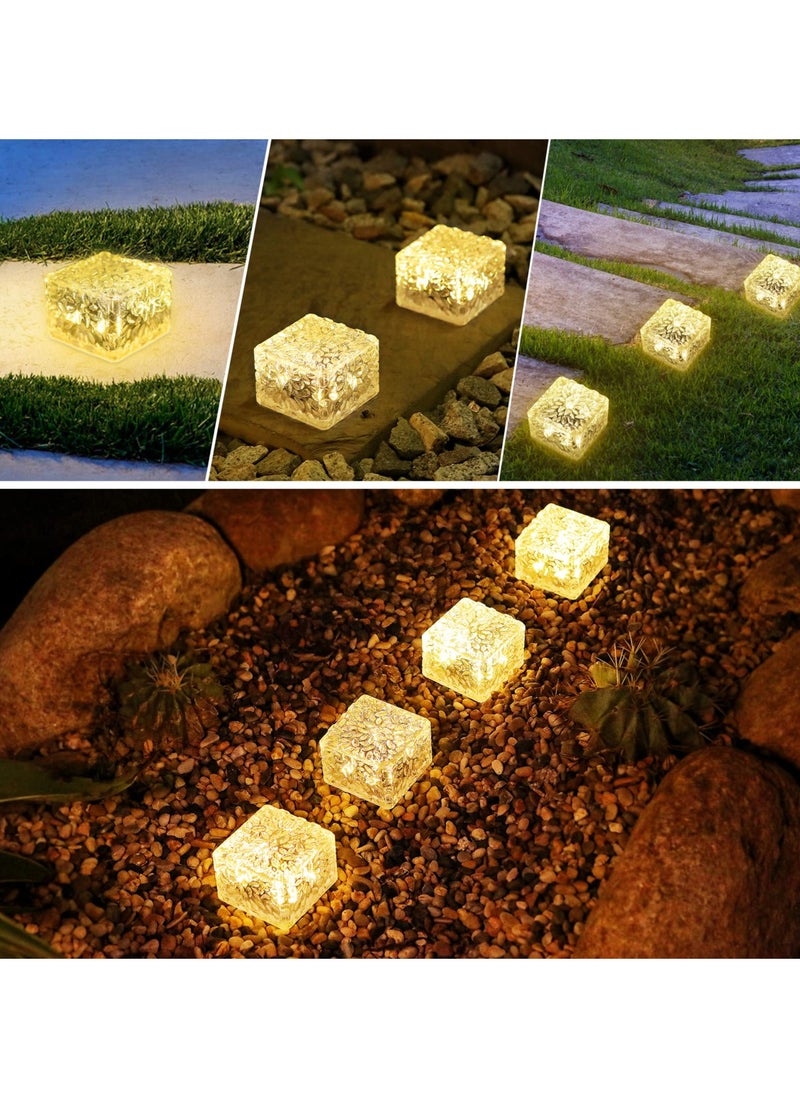 SYOSI Solar Brick Lights, 6 PCS LED Warm White Outdoor Waterproof Solar Landscape Path Lights, 600mAh, Ice Cube Style for Garden, Patio, Lawn, Yard, Walkway Decor  - Image 3