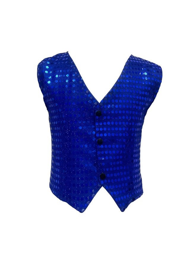 DRHOM Kids Boys Girls Sequins Waistcoat Sleeveless V neckline Hip-Hop Jazz Dance Party Stage Performance Jacket Vest Costume (Blue, 10-12), Blue, 10-12 - Image 1