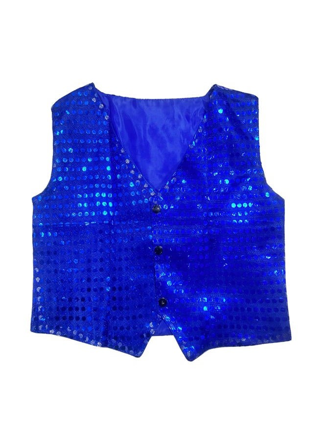DRHOM Kids Boys Girls Sequins Waistcoat Sleeveless V neckline Hip-Hop Jazz Dance Party Stage Performance Jacket Vest Costume (Blue, 10-12), Blue, 10-12 - Image 4