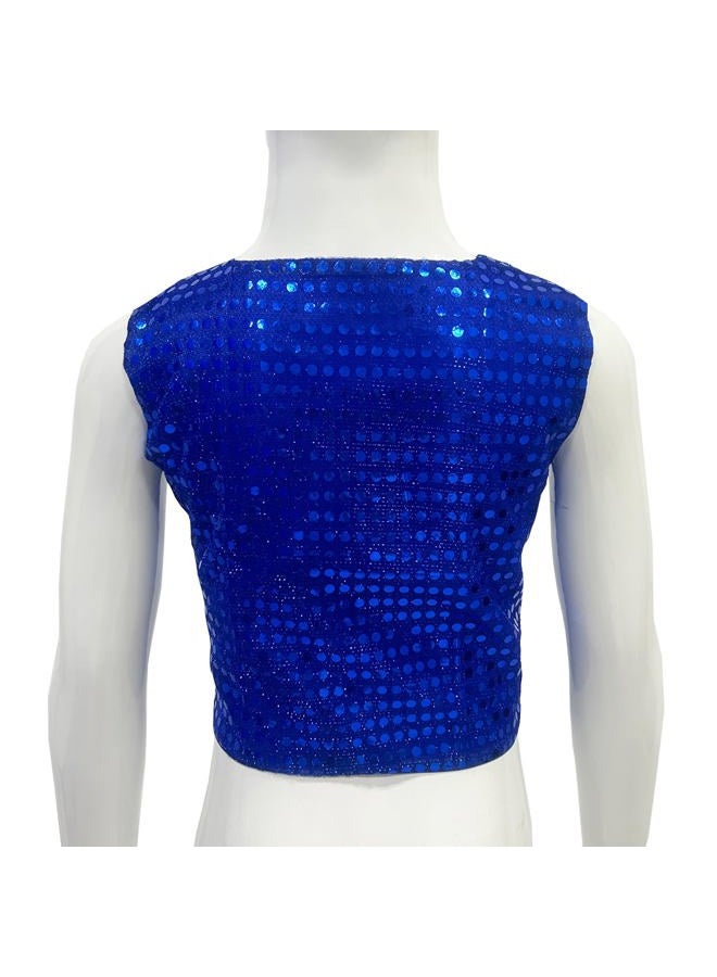 DRHOM Kids Boys Girls Sequins Waistcoat Sleeveless V neckline Hip-Hop Jazz Dance Party Stage Performance Jacket Vest Costume (Blue, 10-12), Blue, 10-12 - Image 3