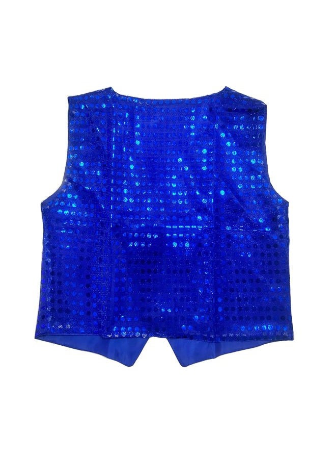 DRHOM Kids Boys Girls Sequins Waistcoat Sleeveless V neckline Hip-Hop Jazz Dance Party Stage Performance Jacket Vest Costume (Blue, 10-12), Blue, 10-12 - Image 5