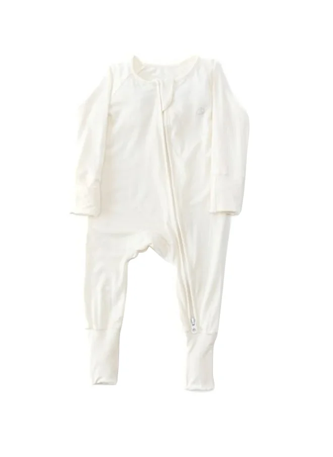 أنفي بيبي Organic Zipper Romper 95% Bamboo 5% Spandex White 6 to 12 months