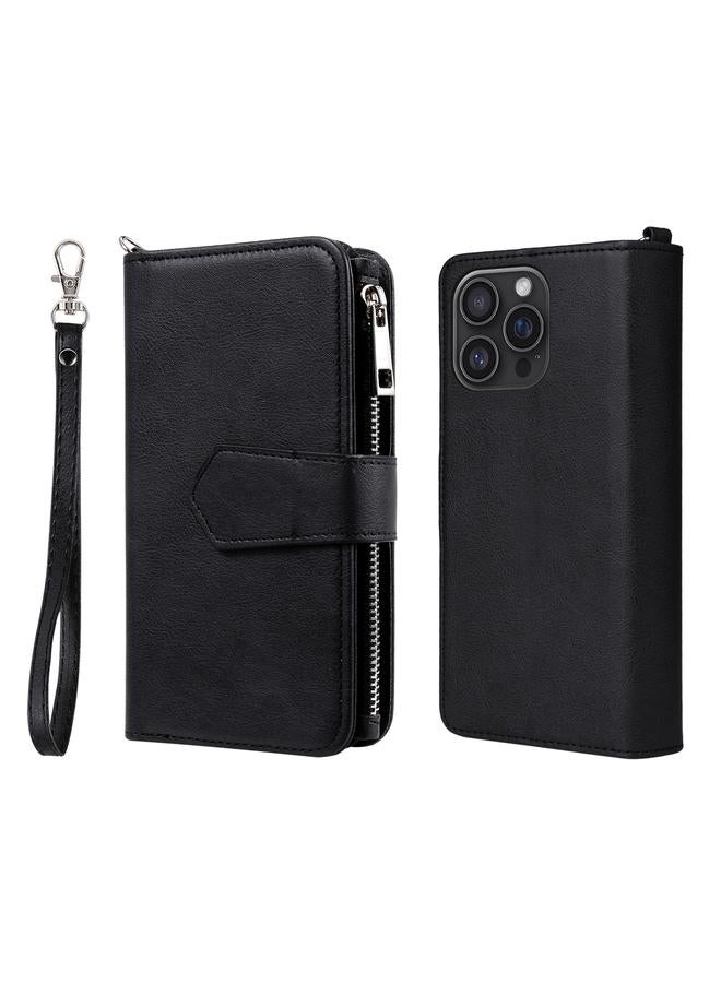 S-TOP Case For iPhone 16 Pro Max Solid Color 2 in 1 Zipper Shockproof Phone Case - Image 1