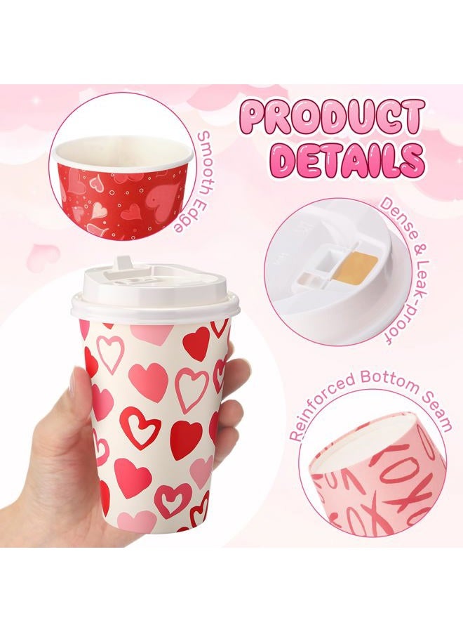 Potchen 100 Pcs Valentine's Day Disposable Coffee Cups with Lids 12oz Red Heart Paper Cups Drinking Holiday Party Supplies for Juice Coffee Hot Cold Beverage Valentine's Day Wedding Party Decoration - Image 3