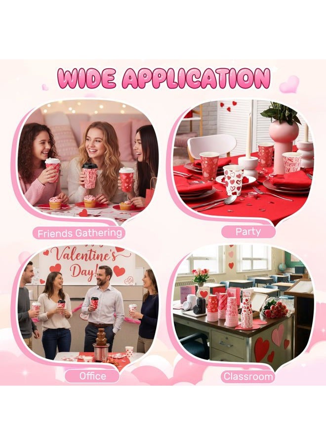Potchen 100 Pcs Valentine's Day Disposable Coffee Cups with Lids 12oz Red Heart Paper Cups Drinking Holiday Party Supplies for Juice Coffee Hot Cold Beverage Valentine's Day Wedding Party Decoration - Image 5