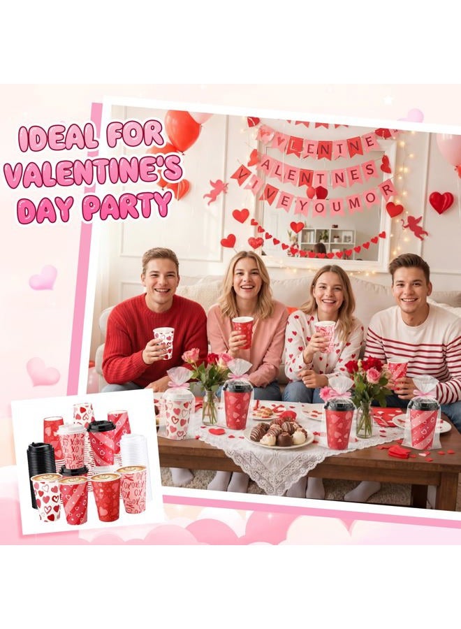 Potchen 100 Pcs Valentine's Day Disposable Coffee Cups with Lids 12oz Red Heart Paper Cups Drinking Holiday Party Supplies for Juice Coffee Hot Cold Beverage Valentine's Day Wedding Party Decoration - Image 4