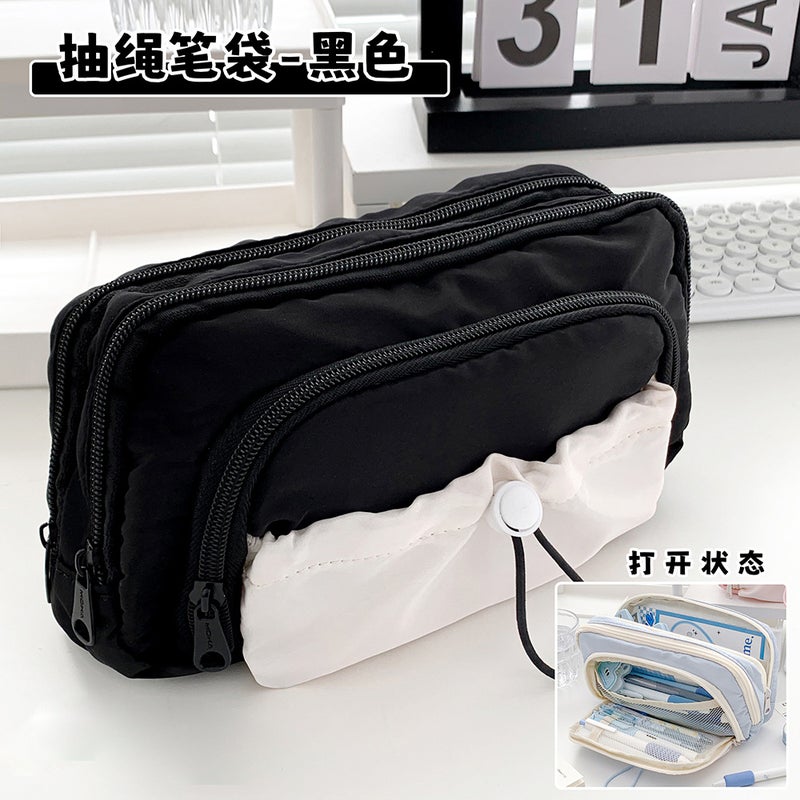 High-looking pencil case large capacity girl creative junior high school primary school student multi-layer storage pencil case stationery box ins style Black 