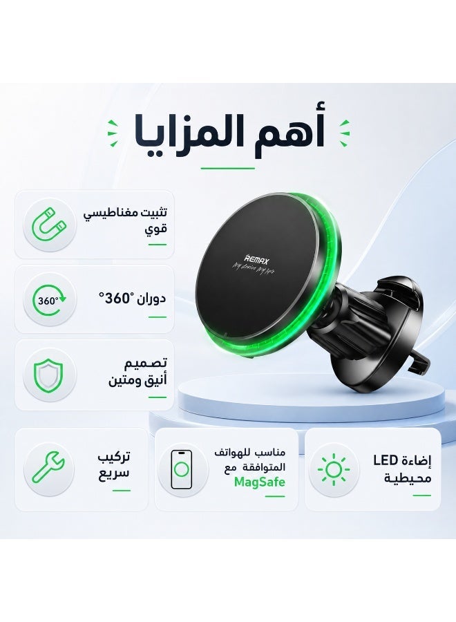 REMAX MagSafe Car Mount Wireless Charger 15W, 1-Second Magnetic Phone Holder, 360° Rotating Air Vent Car Mount for iPhone and Android - Image 1