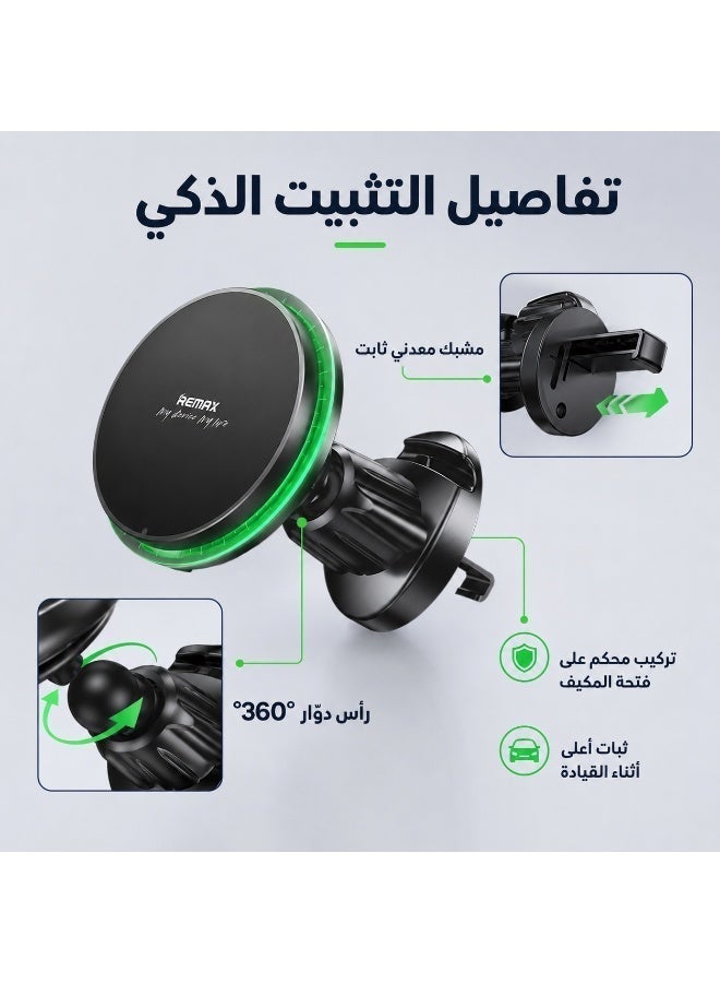 REMAX MagSafe Car Mount Wireless Charger 15W, 1-Second Magnetic Phone Holder, 360° Rotating Air Vent Car Mount for iPhone and Android - Image 3