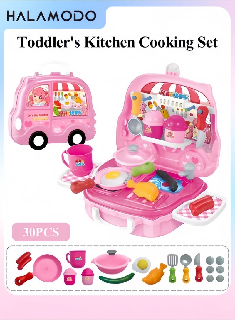 Halamodo 30pcs Kitchen Cooking Set for Toddlers Kitchen Toy Set Fruit Vegetable Tea Playset Toy Early Age Development Educational Pretend Play Food Assortment Set for Kids - Image 1