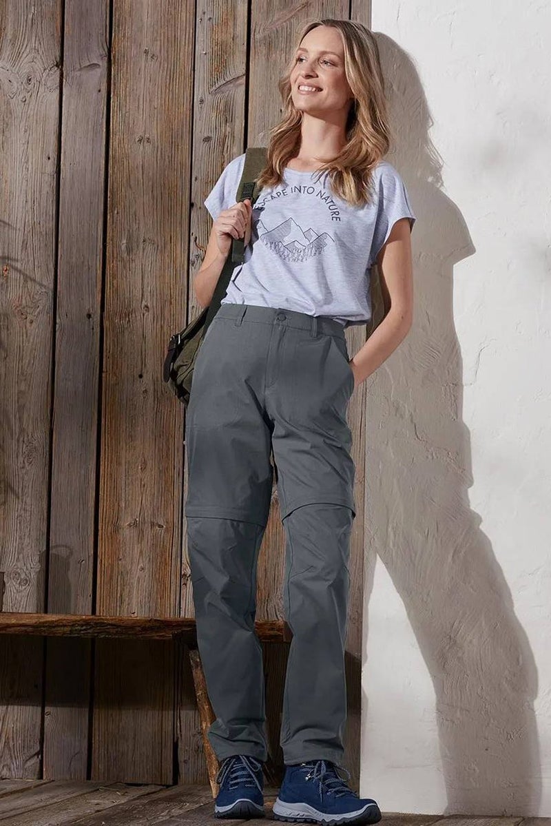 Tchibo Women Regular Fit Solid Functional Trousers, Dark Grey - Image 1