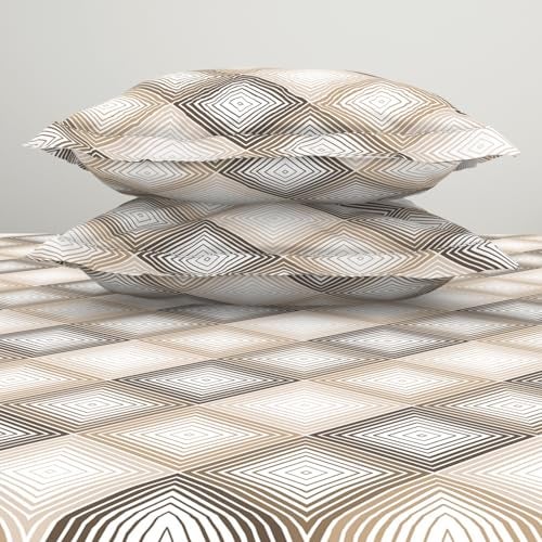 Welspun 120 TC Polycotton Bedsheet for Double Bed with 2 Pillow Cover | Skin Safe & Super Soft King Size Bed Sheet | (108 X 108 Inch) - Geometric Beige | Harmony - Image 5