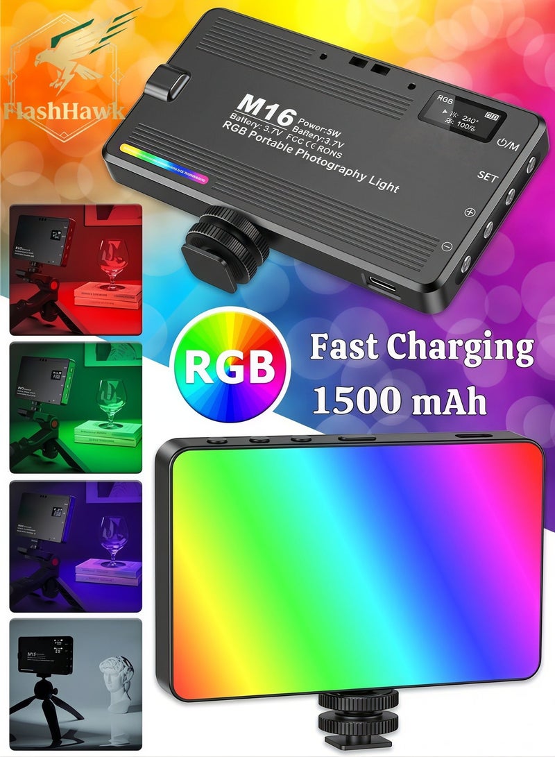 فلاشهوك إضاءة فيديو RGB احترافية، مصباح LED محمول للتصوير الفوتوغرافي 360 درجة، حرارة لون 3000-9900K قابلة للتعديل مع 20 وضع للمشهد، بطارية 1500 مللي أمبير قابلة لإعادة الشحن، مثالي لتيك توك، اليوتيوب، واجتماعات زووم - Image 1