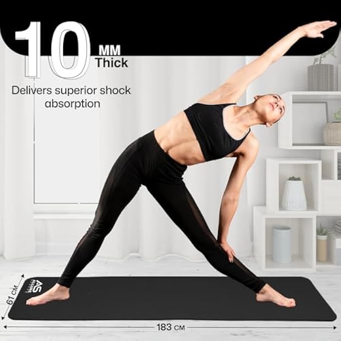 AS Yoga Mat With Strap 10Mm Thick Non-Slip Nbr Floor Exercise Matt For Pilates Gymnastics Aerobic Stretching Fitness Workout Home Gym Mats Hiking Camping Outdoor - Image 4