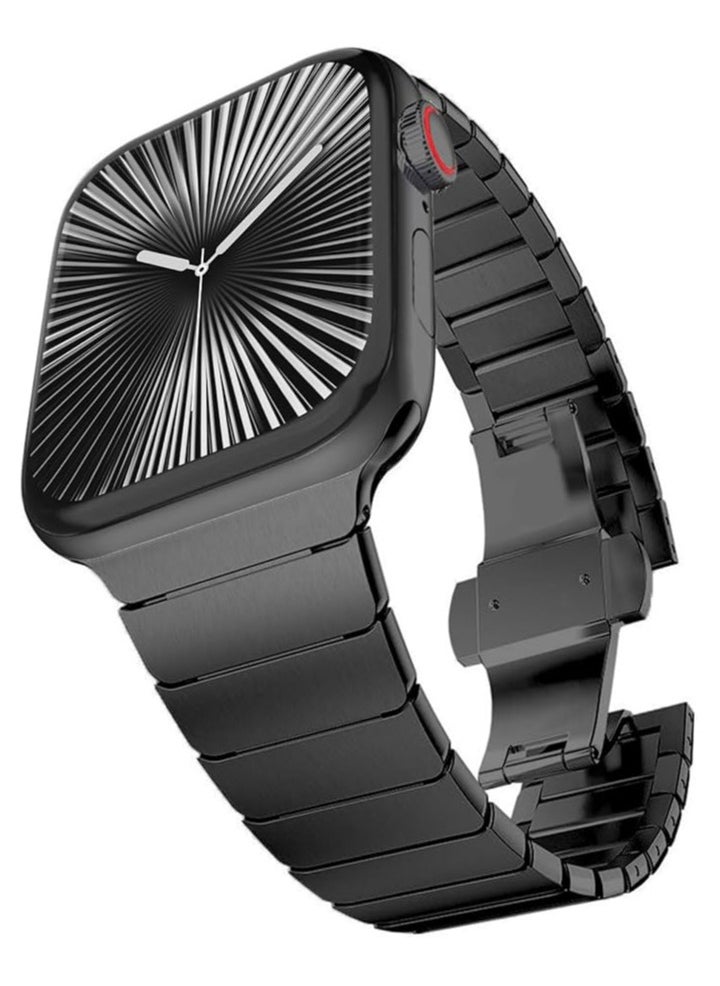 TIGER Stainless Steel Strap for iWatch 49mm, 46mm, 45mm, 44mm, 42mm – Black Replacement Band for Apple Watch Ultra 3, Ultra 2, Ultra, Series 10, 9, 8, 7, SE, 6, 5, 4, 3, 2, 1 – Sleek, Durable & Adjustable  - Image 1