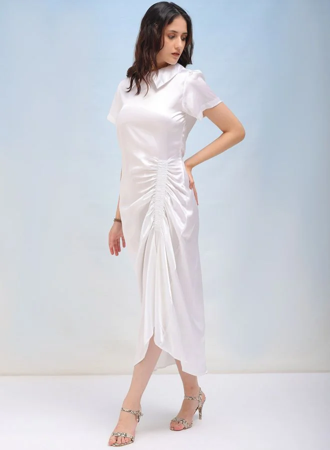 مرفوعة Women Straight Fit Casual Solid Asymmetric Dress