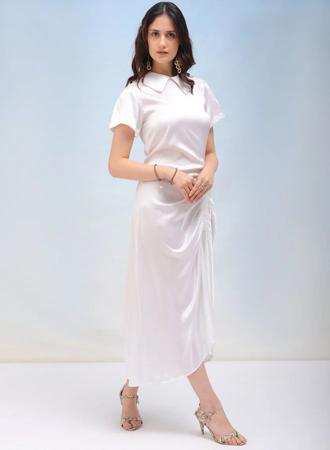 مرفوعة Women Straight Fit Casual Solid Asymmetric Dress