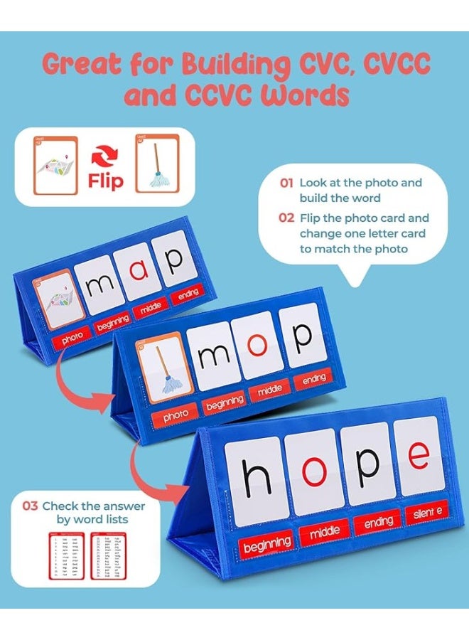 Gamenote Gamenote Word Building Desktop Pocket Chart Tent Flash Cards Kit - CVC Words Phonics Games Blending Board for Kindergarten Reading and Spelling  - Image 5