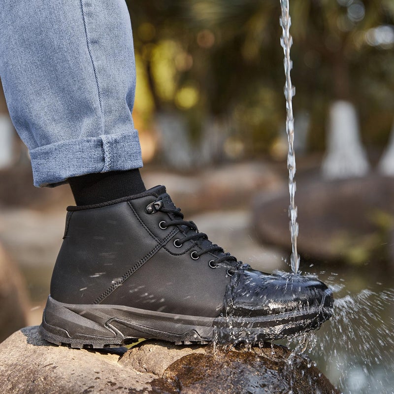 SHULOOK Non Slip Work Boots for Men Slip Resistant Shoes Waterproof Food Service Chef Kitchen Restaurant Working Boots Casual Leather Ankle Boot Outdoor Walking Booties Black Size 8.5 - Image 3