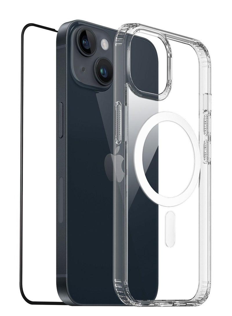 Moxedo Lite Crystal-Clear Magnetic Case Wireless Charging 9H Tempered Glass Screen Protector compatible for iPhone 14 Plus - Image 1