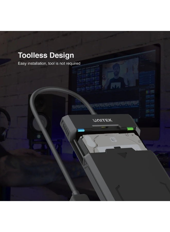 UNITEK 2.5" SATA III HDD/SSD Enclosure – Tool-Free, UASP, LED Status, USB-3.0 5 Gbps SuperSpeed – Integrated Cable - Image 3