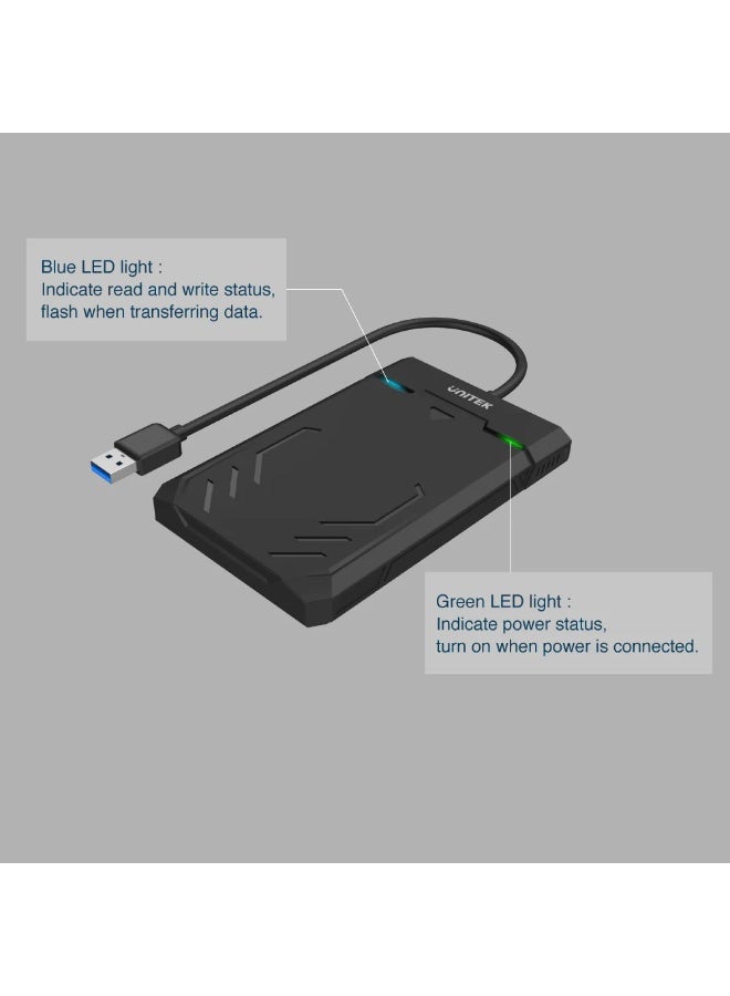UNITEK 2.5" SATA III HDD/SSD Enclosure – Tool-Free, UASP, LED Status, USB-3.0 5 Gbps SuperSpeed – Integrated Cable - Image 4