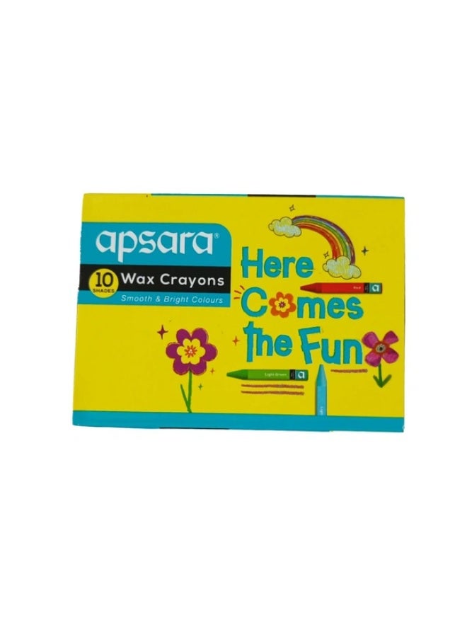 Apsara 10 Shades Wax Crayons (Pack Of 10)