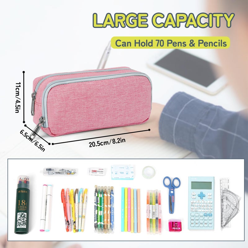 Della Gao Big Capacity Pencil Case, Scratch-resistant Nylon Pencil Bag Aesthetic Pencil Pouch Travel Simple Stationery Bag Office Organizer Pen Bag for Women - Pink - Image 2
