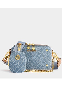 BLLE ROWN 2PCS Retro Blue Portable Crossbody Commuter Bag With Adjustable Strap Unique Square Metal Sling Shoulder Bag With Free Coin Pouch For Business Commute/Work/Office For Women For Gift Bag For Festivals Vacation Holiday 