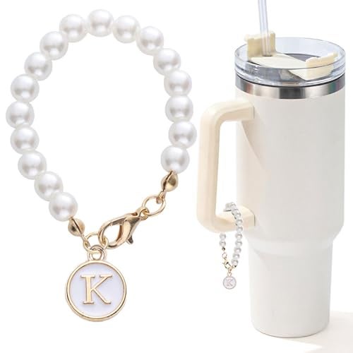LUHOHI Letter Charm for Stanley Cup，Pearl Chain Accessories Stanley Cup Initial Charms for Handle Stuff Decor Water Bottle Jewelry Tumbler Cute Simple Modern Personalized Name ID Decorations (K) - Image 1