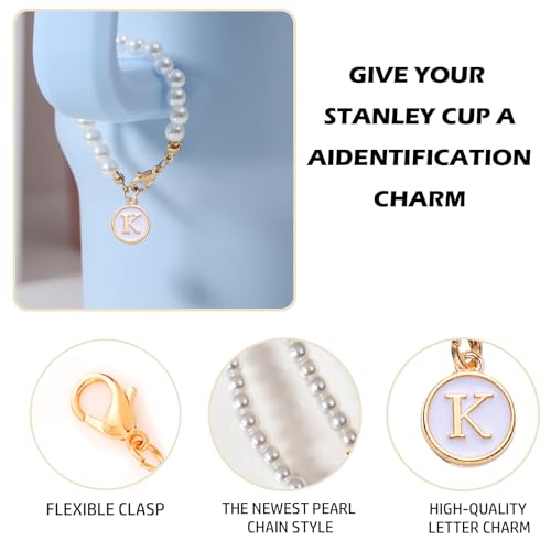LUHOHI Letter Charm for Stanley Cup，Pearl Chain Accessories Stanley Cup Initial Charms for Handle Stuff Decor Water Bottle Jewelry Tumbler Cute Simple Modern Personalized Name ID Decorations (K) - Image 3