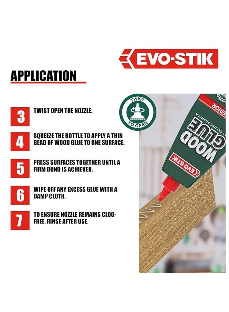 EVO-STIK Wood Glue  Interior Extra Strong Fast Setting Suitable For All Wood Types Dries Clear 125ml - Image 2